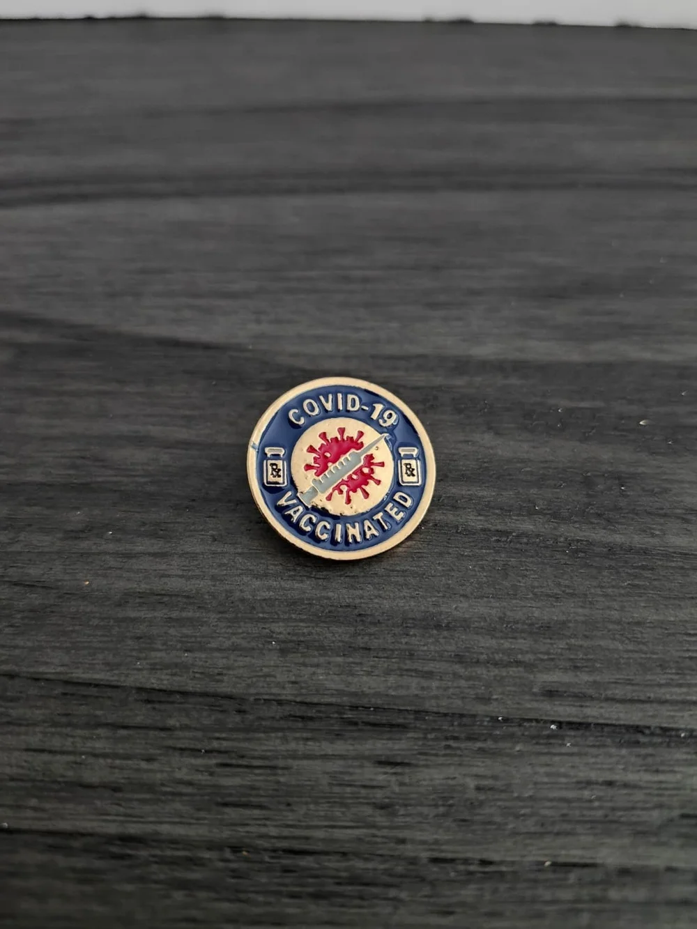 COVID-19 Vaccinated Enamel Brooch - Blue and Red